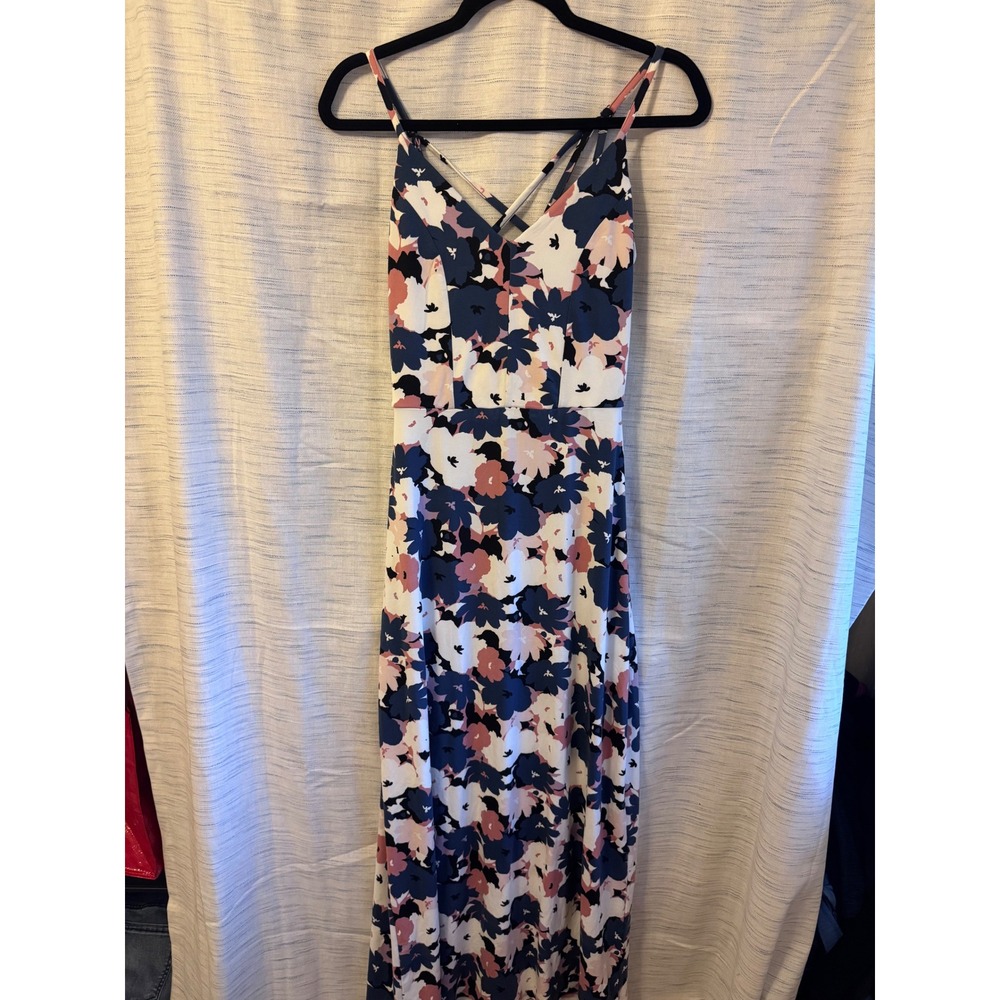 Market & Spruce Floral Maxi Dress Navy Pink White Crisscross Back Small